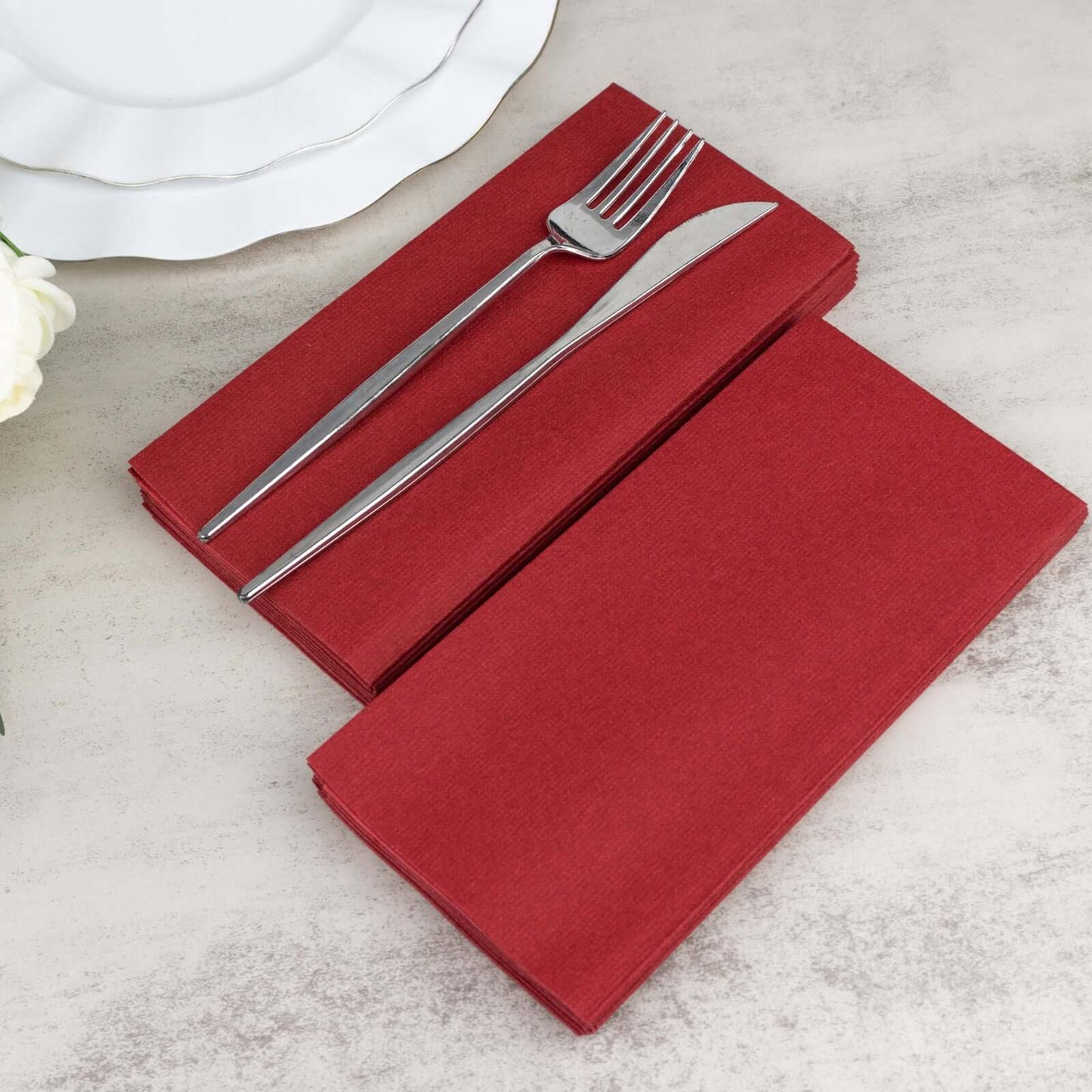 20 Pack Linen-Like Paper 8.5"x4" Napkins Burgundy - Highly Absorbent & Disposable Airlaid Guest Towels