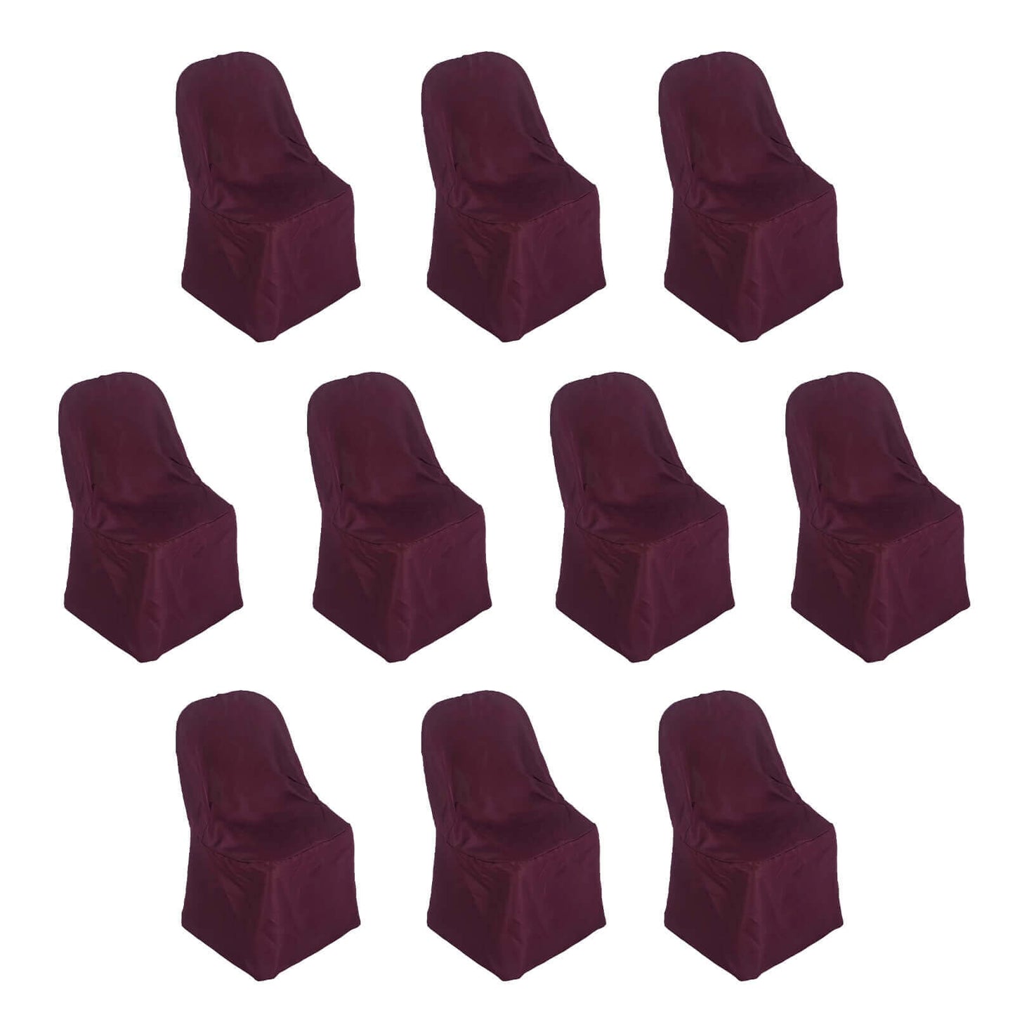 10 Pack Polyester Chair Covers for Folding Chairs Burgundy - Wrinkle-Free Stain-Resistant Slip-On Slipcovers