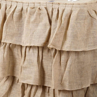 Burlap 17ft Table Skirt Natural 3 Tier Ruffled Design for Rustic Weddings & Country Events - Linen Luxes
