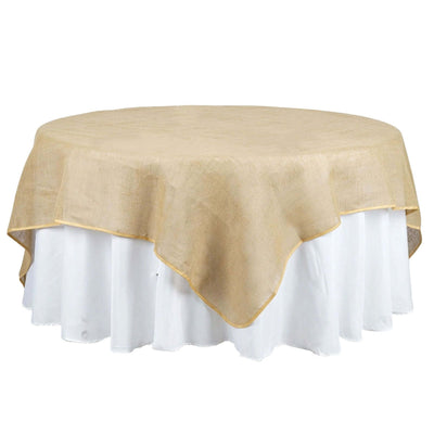 Burlap 90"x90" Table Overlay Square Tablecloth Natural - Rustic Design for Vintage Celebrations - Linen Luxes