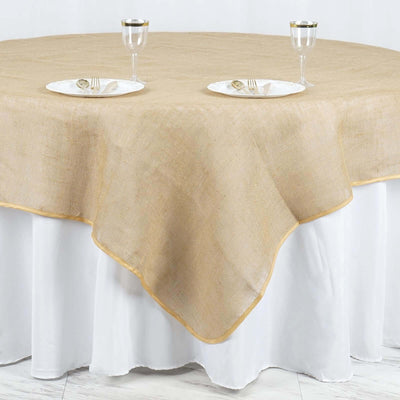 Burlap 90"x90" Table Overlay Square Tablecloth Natural - Rustic Design for Vintage Celebrations - Linen Luxes