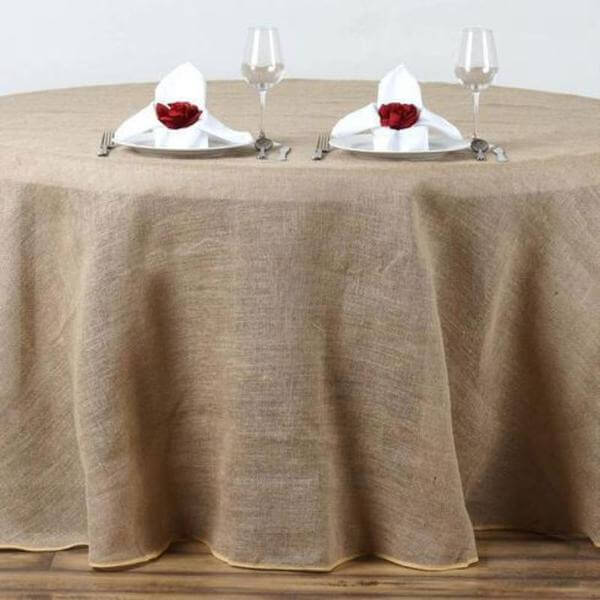 Burlap Jute 108" Round Tablecloth Natural - Rustic Boho Chic Table Linen - Linen Luxes