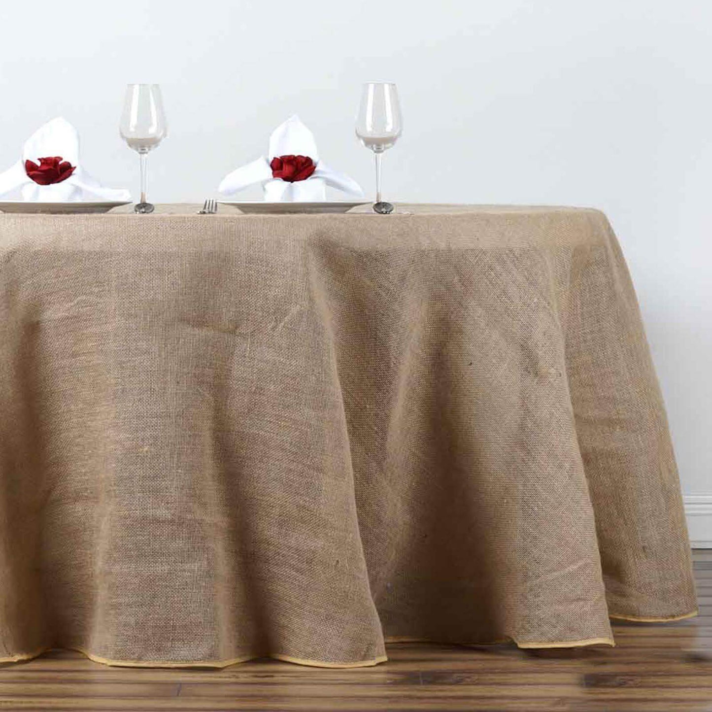 Burlap Jute 108" Round Tablecloth Natural - Rustic Boho Chic Table Linen - Linen Luxes