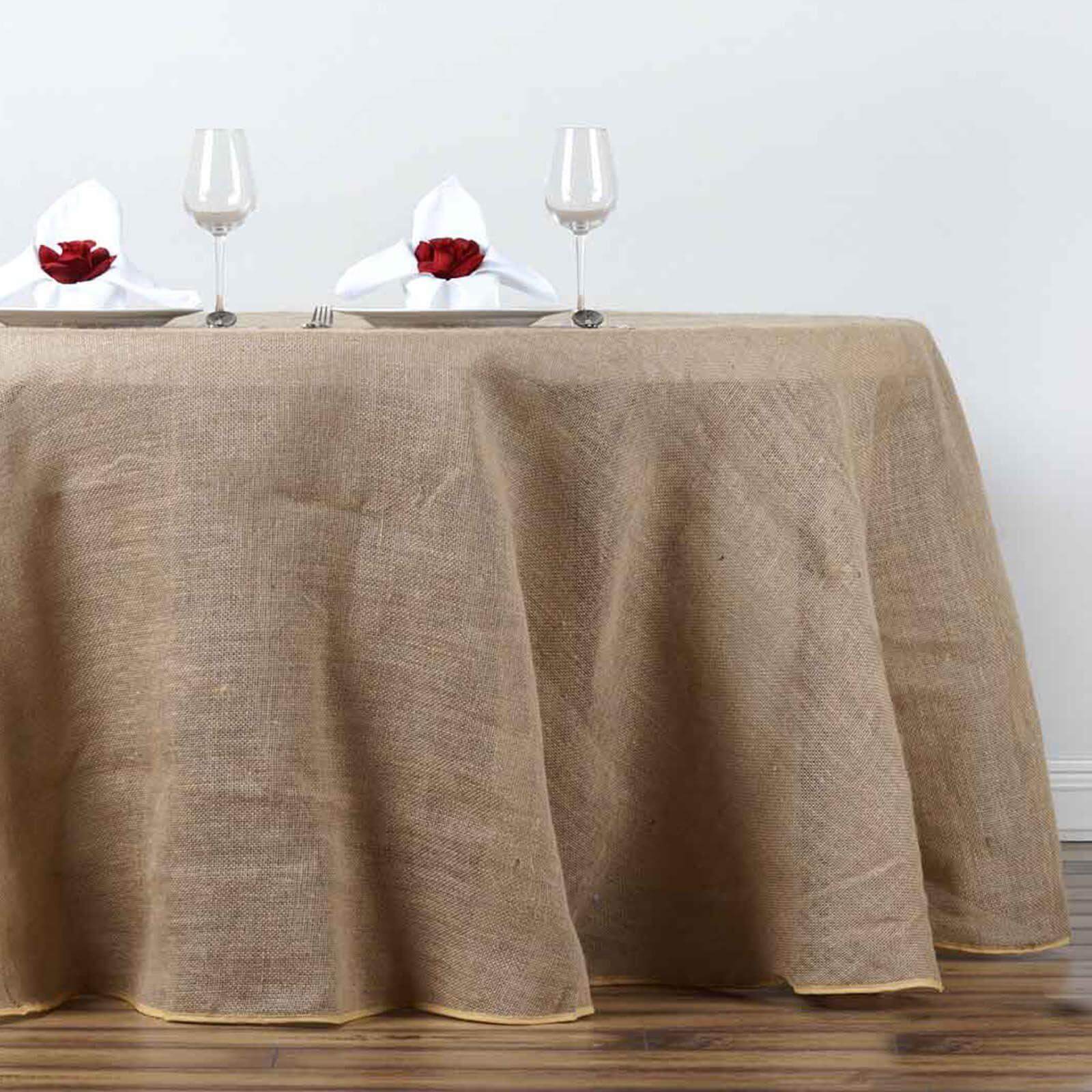Burlap Jute 108" Round Tablecloth Natural - Rustic Boho Chic Table Linen - Linen Luxes