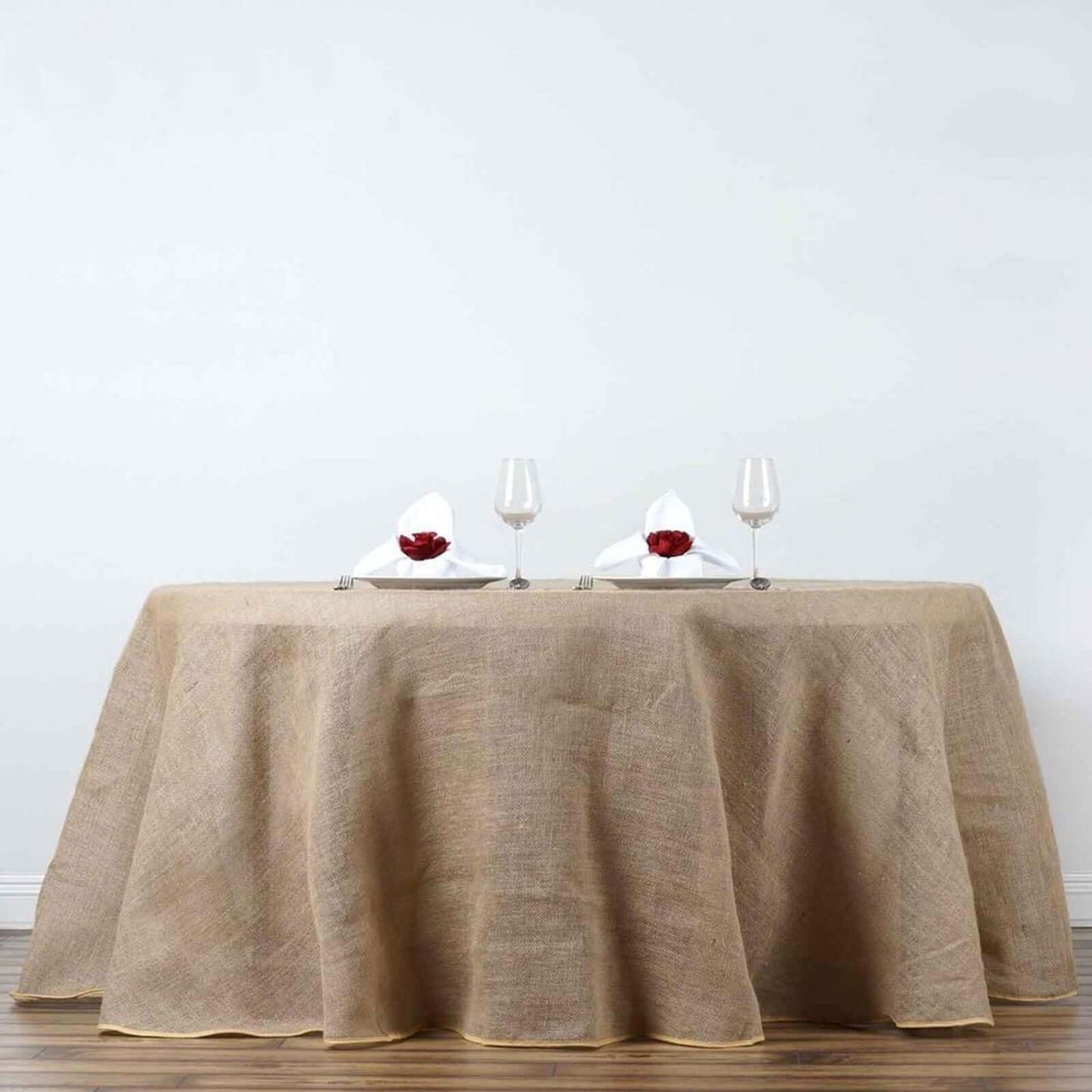 Burlap Jute 120" Round Tablecloth Natural - Rustic Boho Chic Seamless Table Linen - Linen Luxes