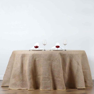 Burlap Jute 120" Round Tablecloth Natural - Rustic Boho Chic Seamless Table Linen - Linen Luxes