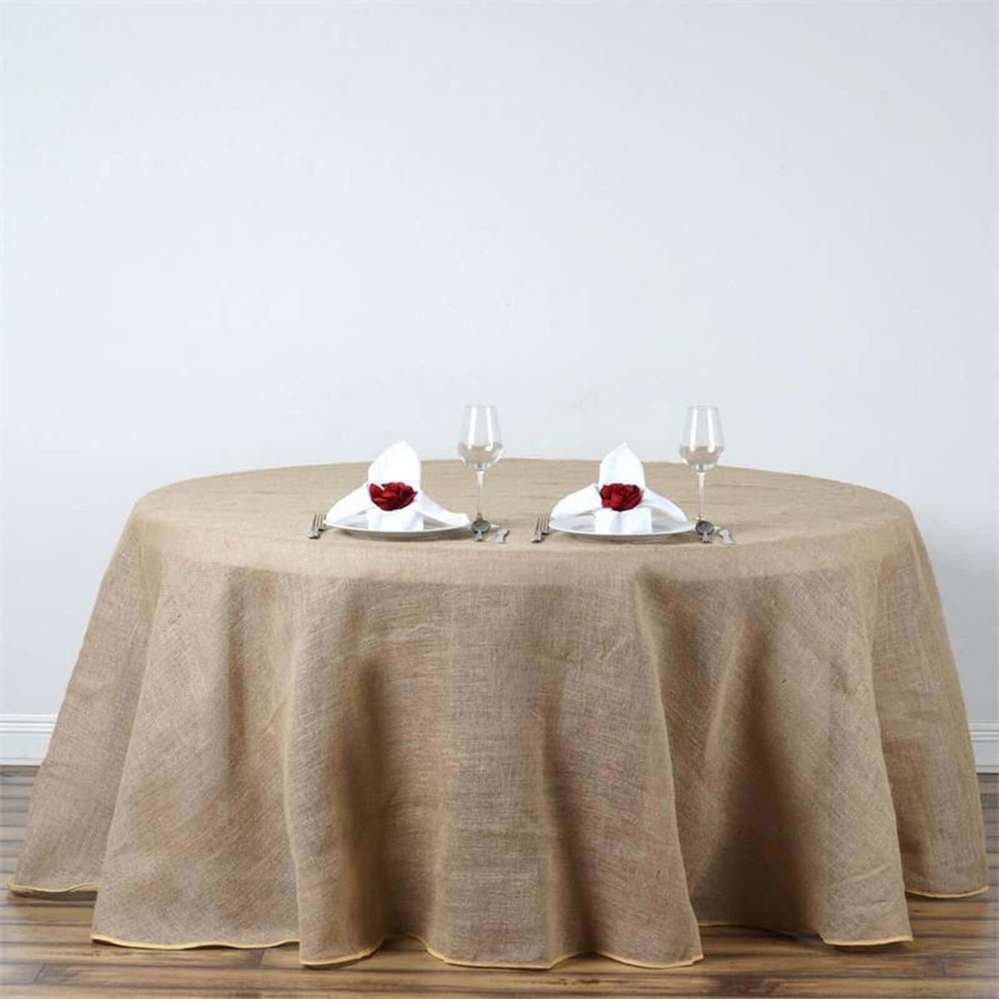 Burlap Jute 120" Round Tablecloth Natural - Rustic Boho Chic Seamless Table Linen - Linen Luxes