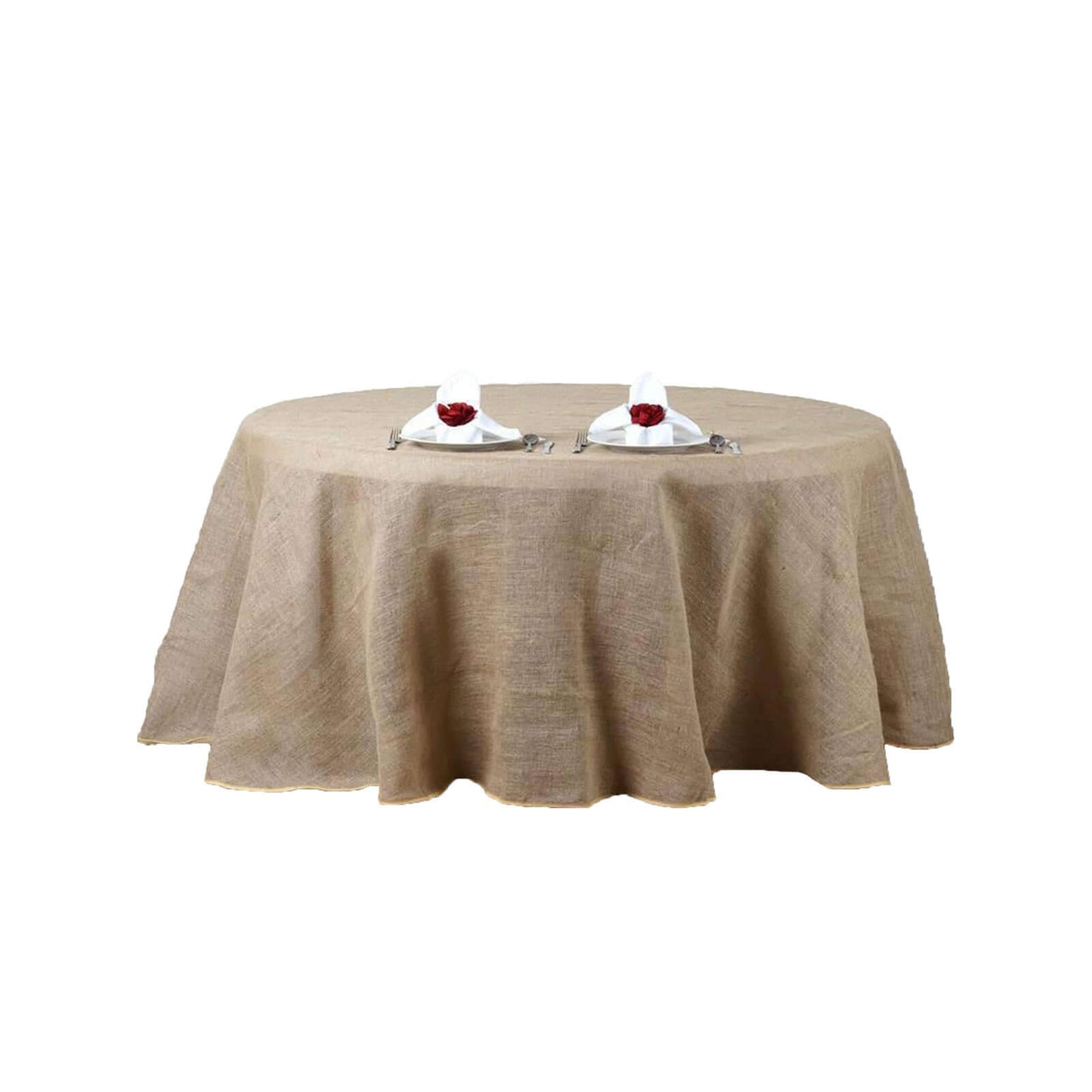 Burlap Jute 120" Round Tablecloth Natural - Rustic Boho Chic Seamless Table Linen - Linen Luxes