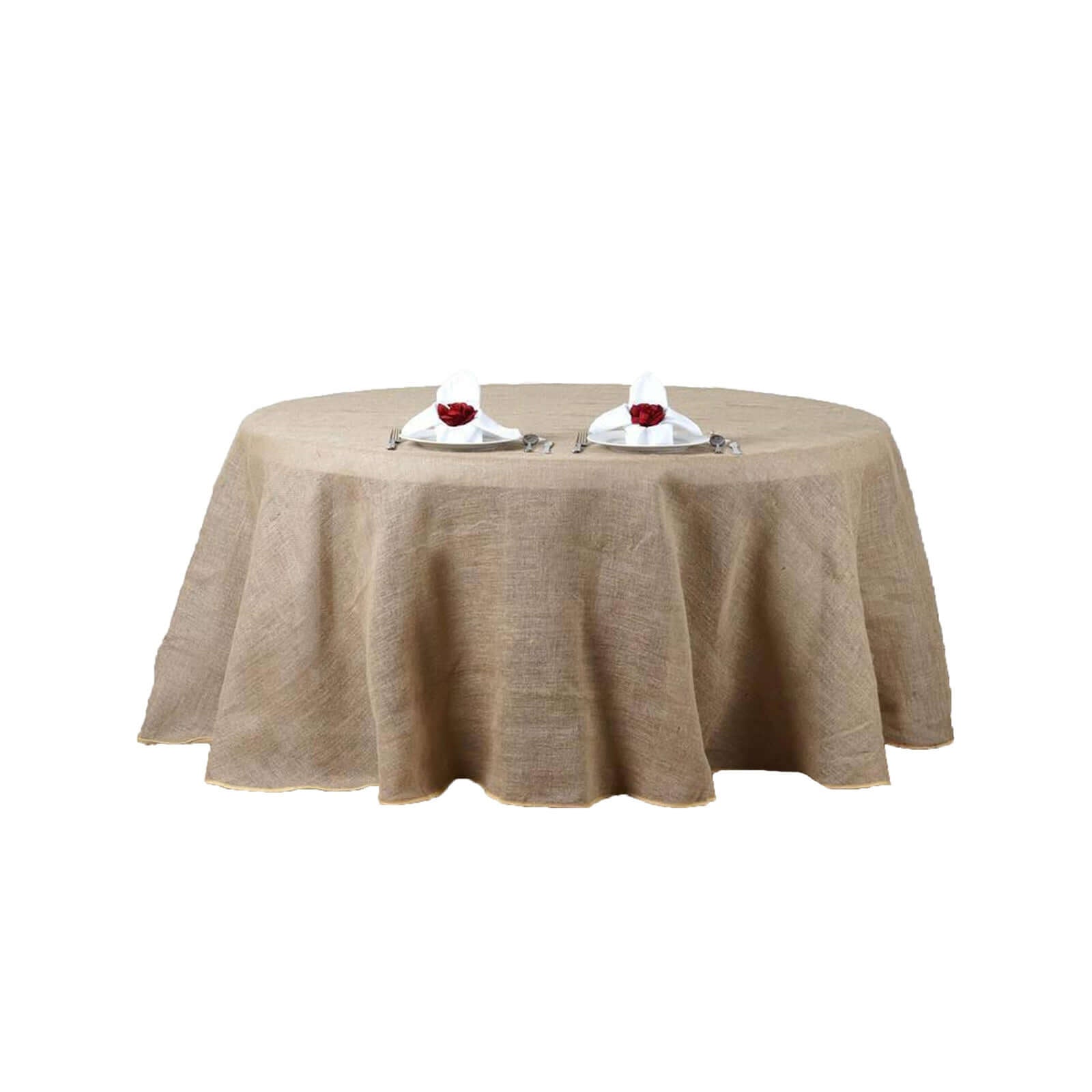 Burlap Jute 120" Round Tablecloth Natural - Rustic Boho Chic Seamless Table Linen - Linen Luxes