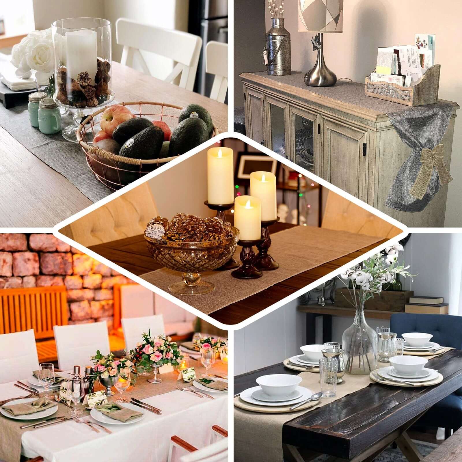 Burlap Jute 12"x108" Table Runner Natural - Rustic Boho Chic Tabletop Decor - Linen Luxes