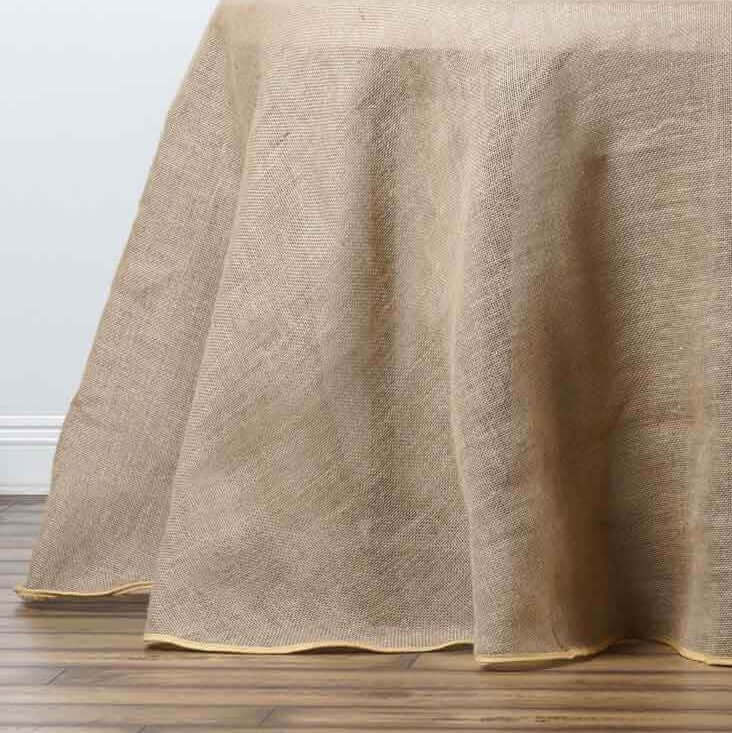 Burlap Jute 132" Round Tablecloth Natural - Rustic Boho Chic Seamless Table Linen - Linen Luxes