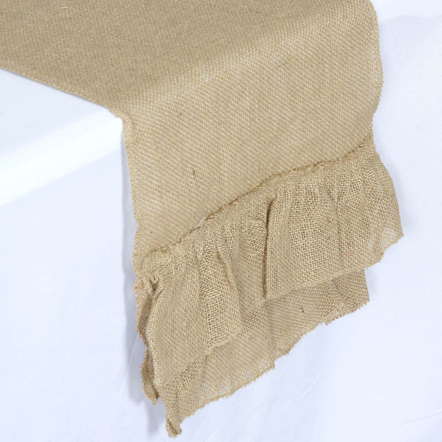 Burlap Jute 14"x108" Table Runner Natural with Ruffled Edges - Rustic Boho Chic Tabletop Decor - Linen Luxes