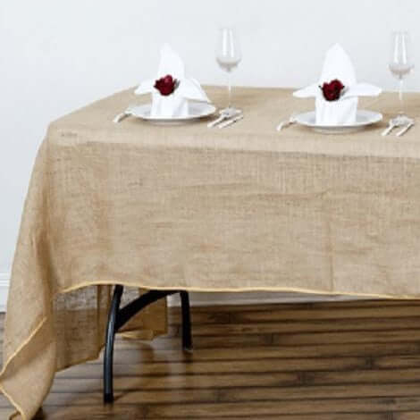 Burlap Jute 90"x132" Rectangle Tablecloth Natural - Rustic Boho Chic Seamless Table Linen - Linen Luxes