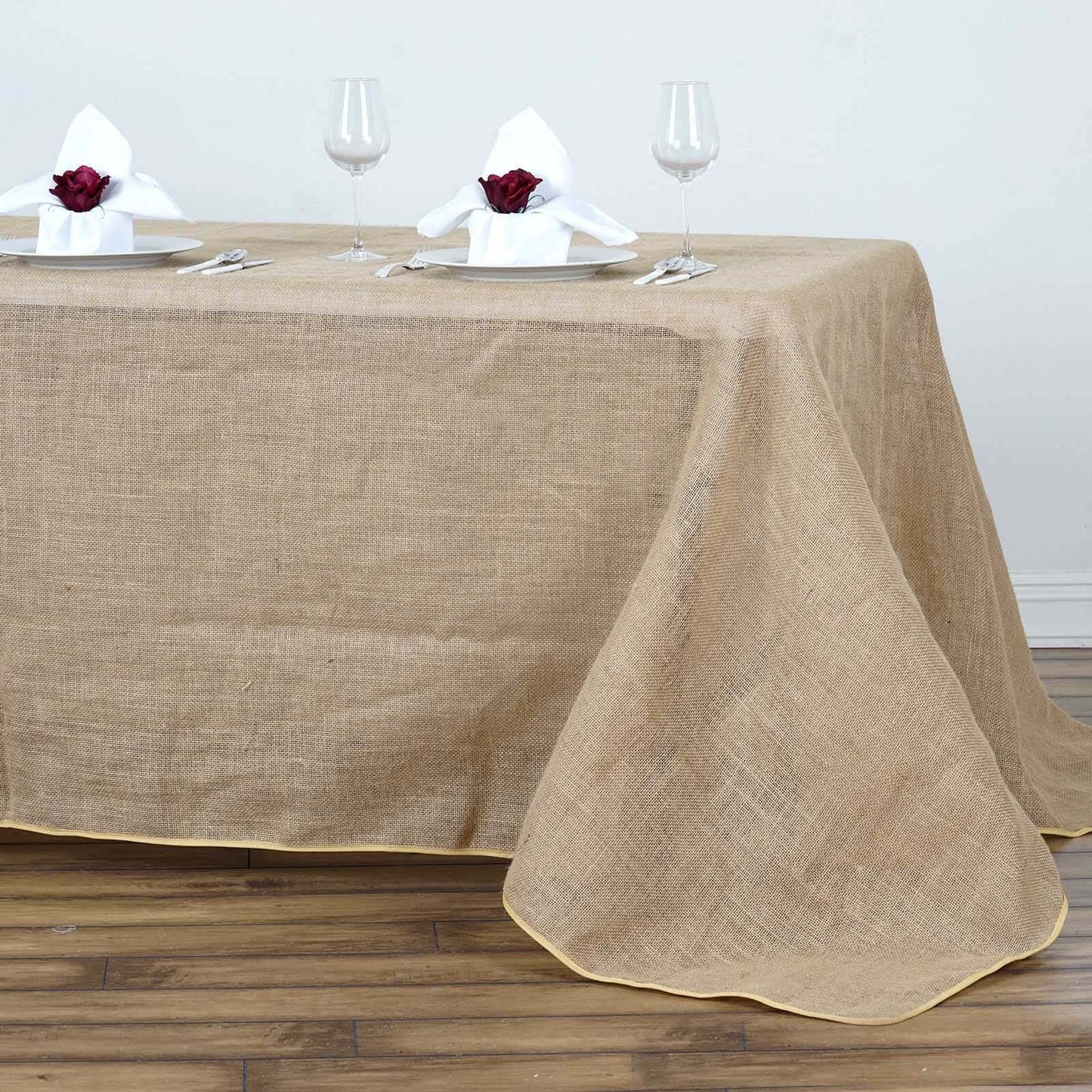 Burlap Jute 90"x156" Rectangle Tablecloth Natural - Rustic Boho Chic Seamless Table Linen - Linen Luxes