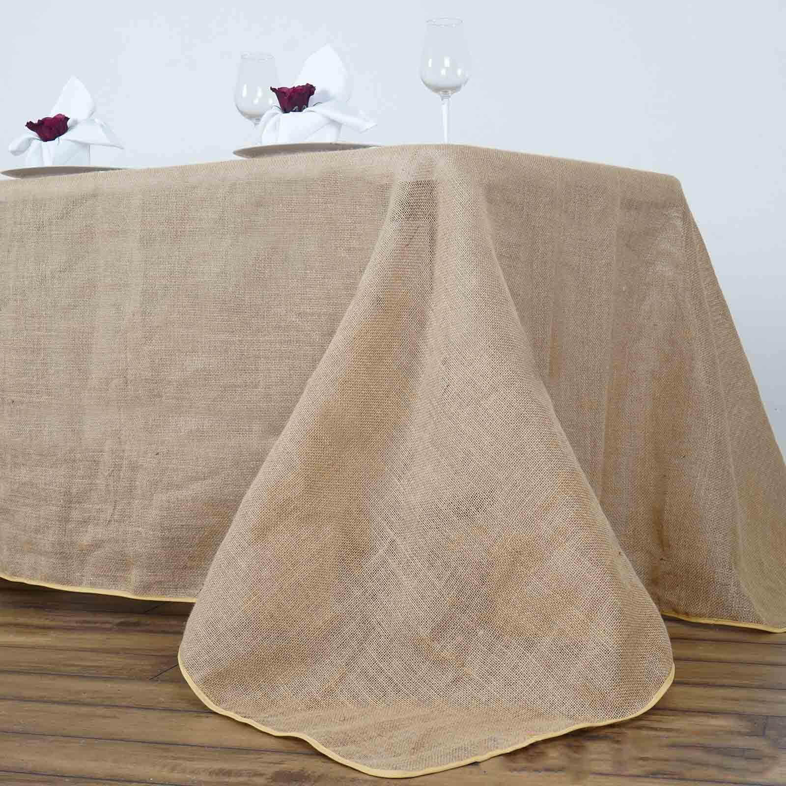 Burlap Jute 90"x156" Rectangle Tablecloth Natural - Rustic Boho Chic Seamless Table Linen - Linen Luxes