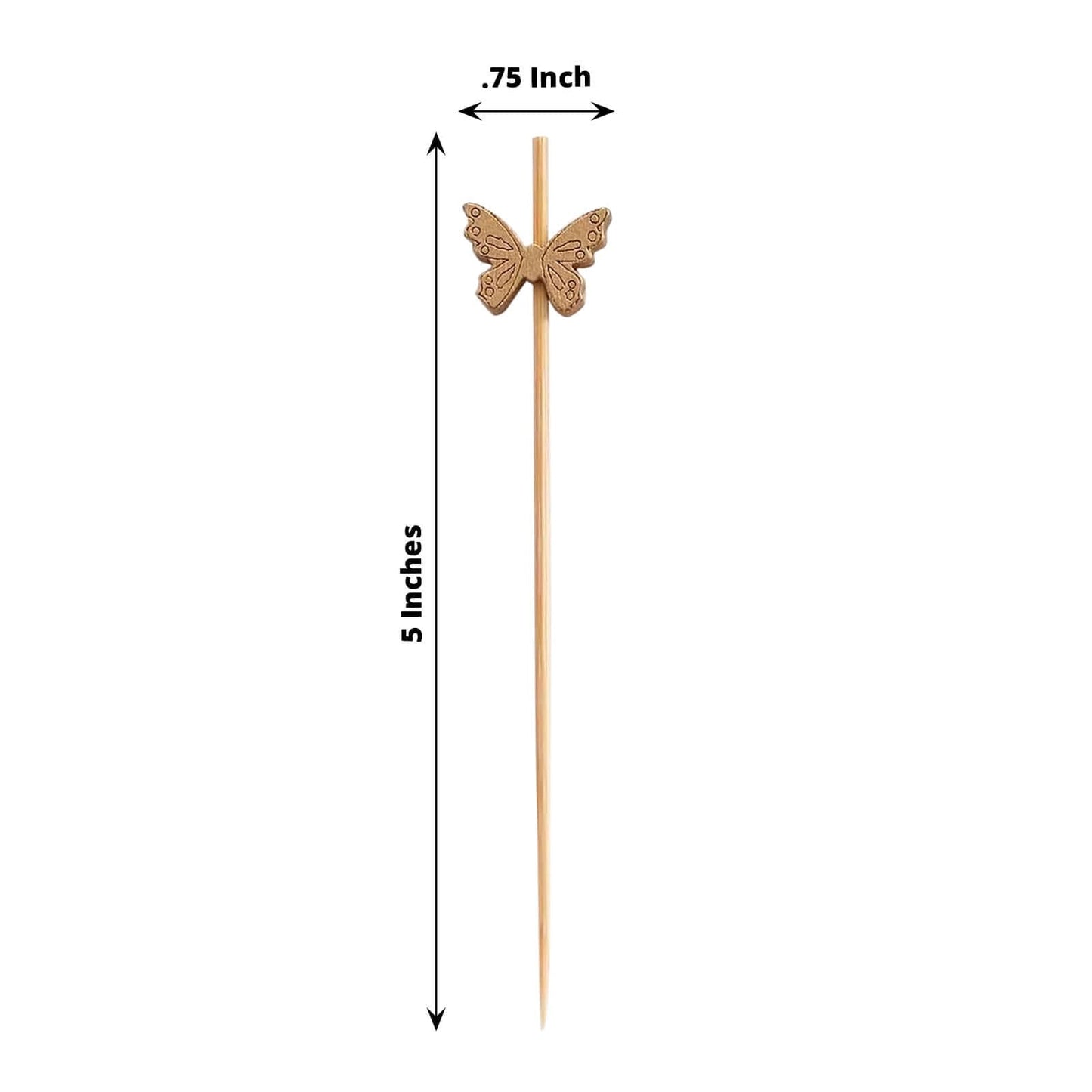 100-Pack Bamboo Cocktail Sticks Butterfly Design Eco Friendly Natural - Biodegradable Party Picks 5"