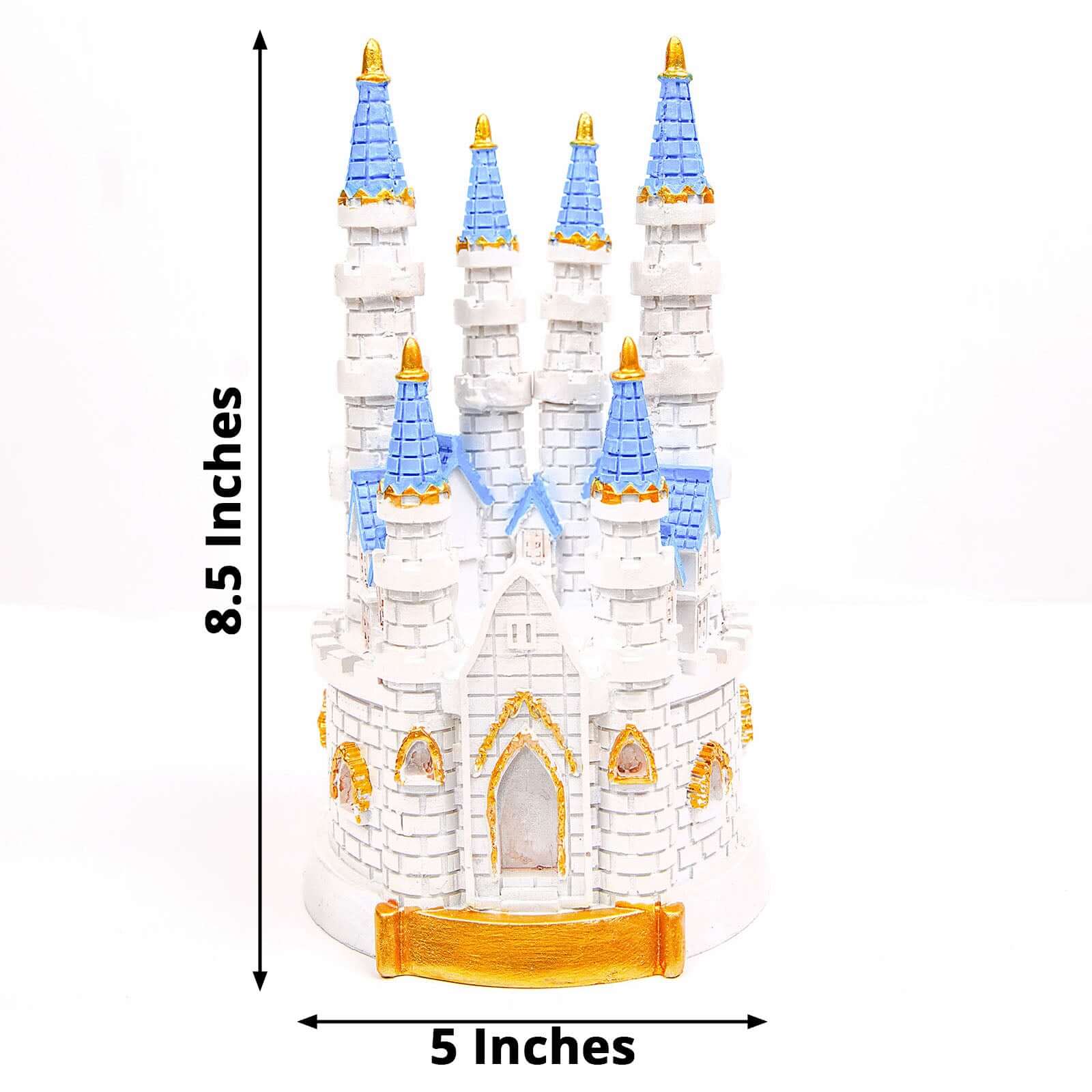 Cake Topper Figurine Fairytale Princess Castle Design Blue and White - Decoration for Baby Showers 8.5" - Linen Luxes