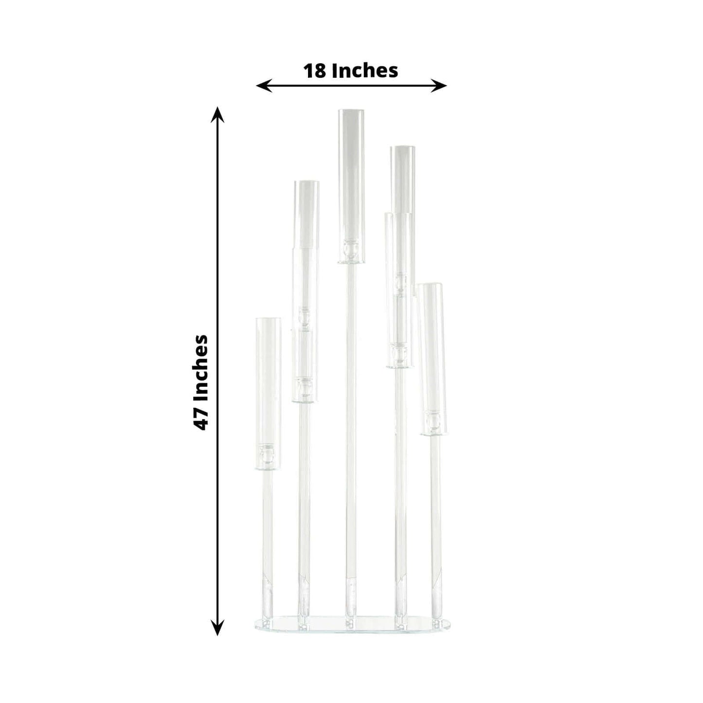 7-Arm Clear Crystal Cluster Candelabra with Hurricane Shades - Stylish Wedding Aisle Table Centerpiece 47"