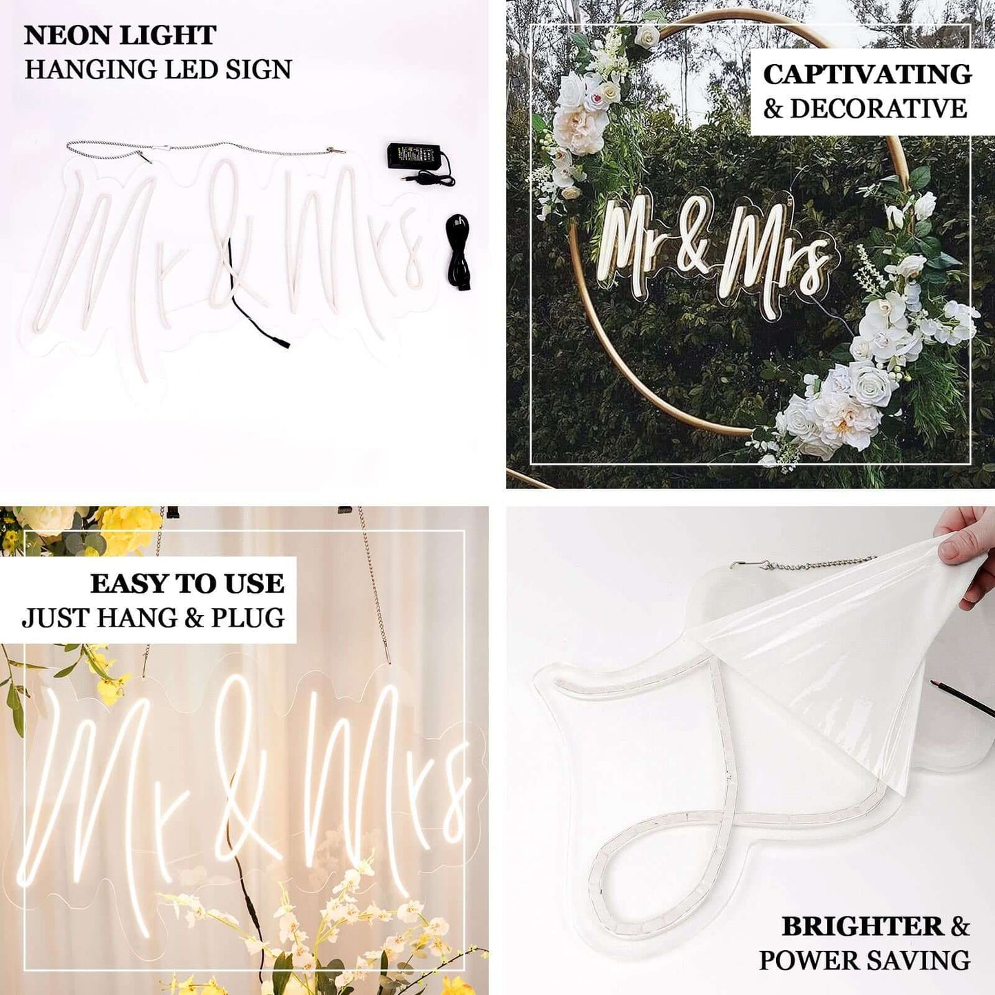 33" Mr and Mrs Neon Light Sign, LED Reusable Wall DÃ©cor Lights With 5ft Hanging Chain