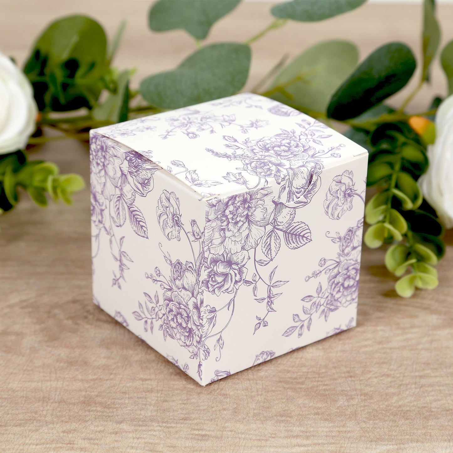 25 Pack Candy Treat Favor Boxes in French Toile Pattern - Matte Lavender and White Party Gift Boxes, Cardstock Paper - 3"x3"