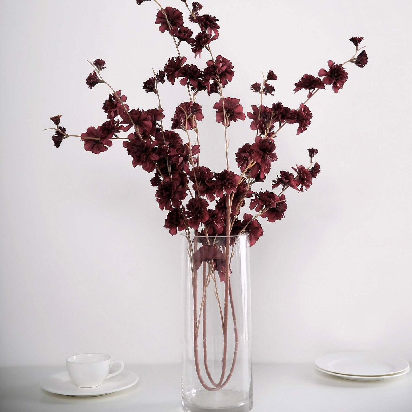 2 Branches 42" Tall Burgundy Artificial Silk Carnation Flower Stems