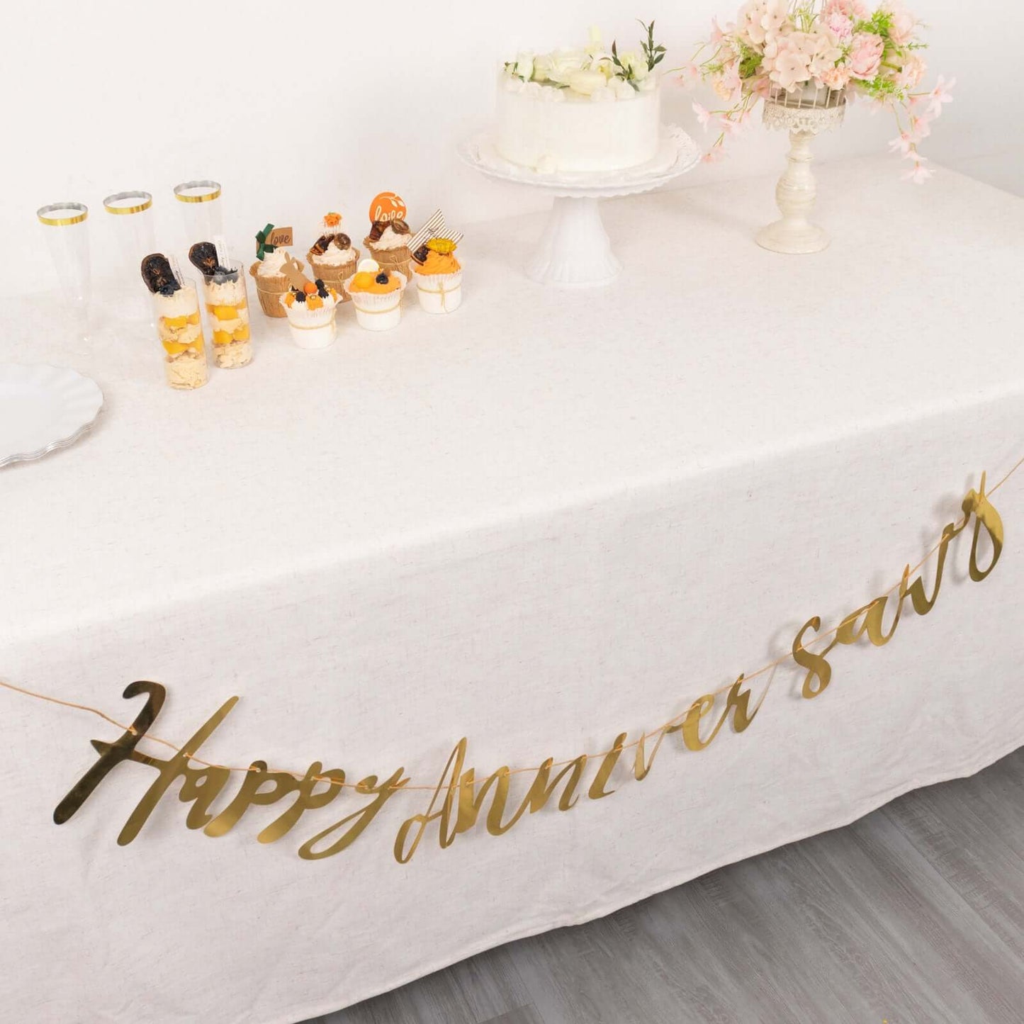 10ft Pre-Strung Metallic Gold Foil "Happy Anniversary" Banner, Party Photo Backdrop Hanging Garland - 250 GSM