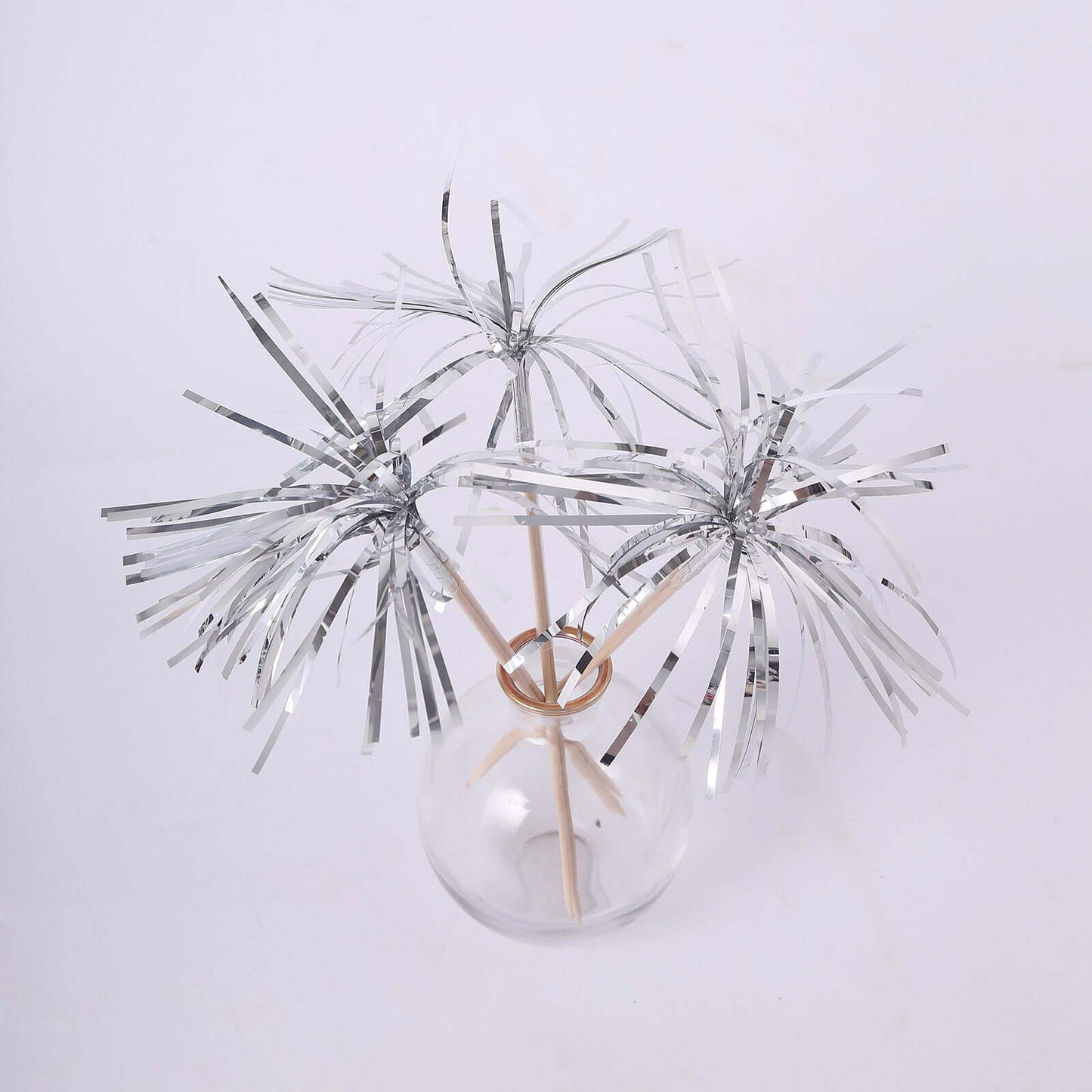 100-Pack Bamboo Cocktail Sticks Firework Cupcake Toppers Silver - Festive Foil Frills Food Picks 9"