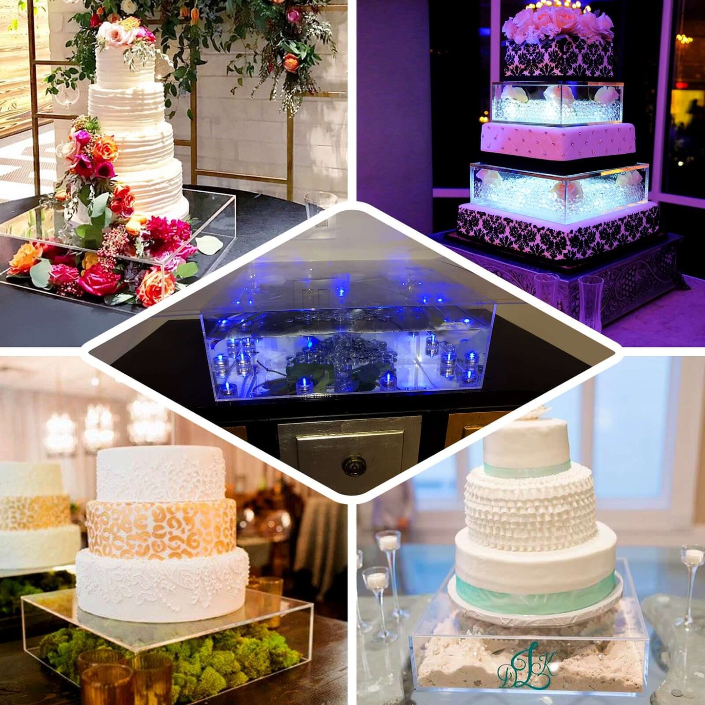 Acrylic Cake Box Stand Pedestal Riser Mirror Finish Gold - Display for Desserts and Events 14"x14"