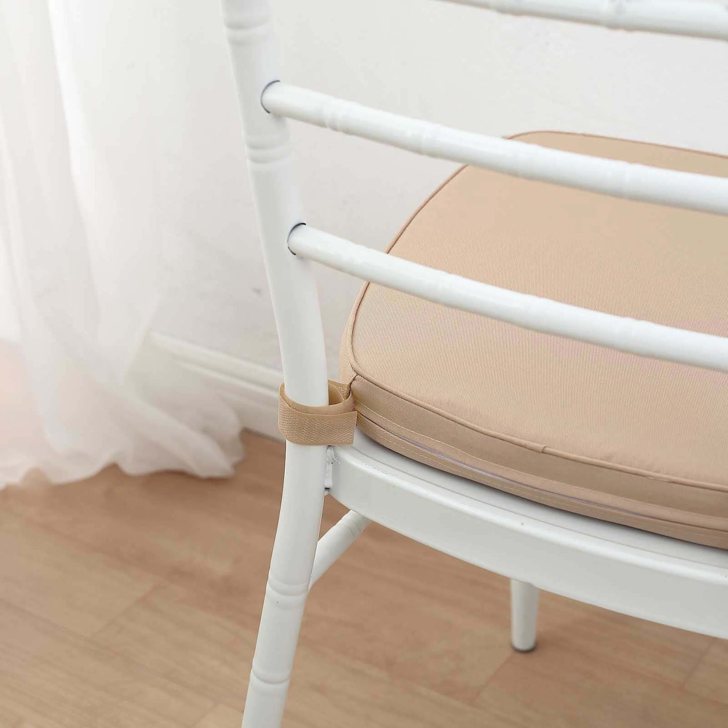 Chiavari Chair Cushion with 1.5" Thick Memory Foam and Ties Nude - Stylish Removable Cover for Comfort