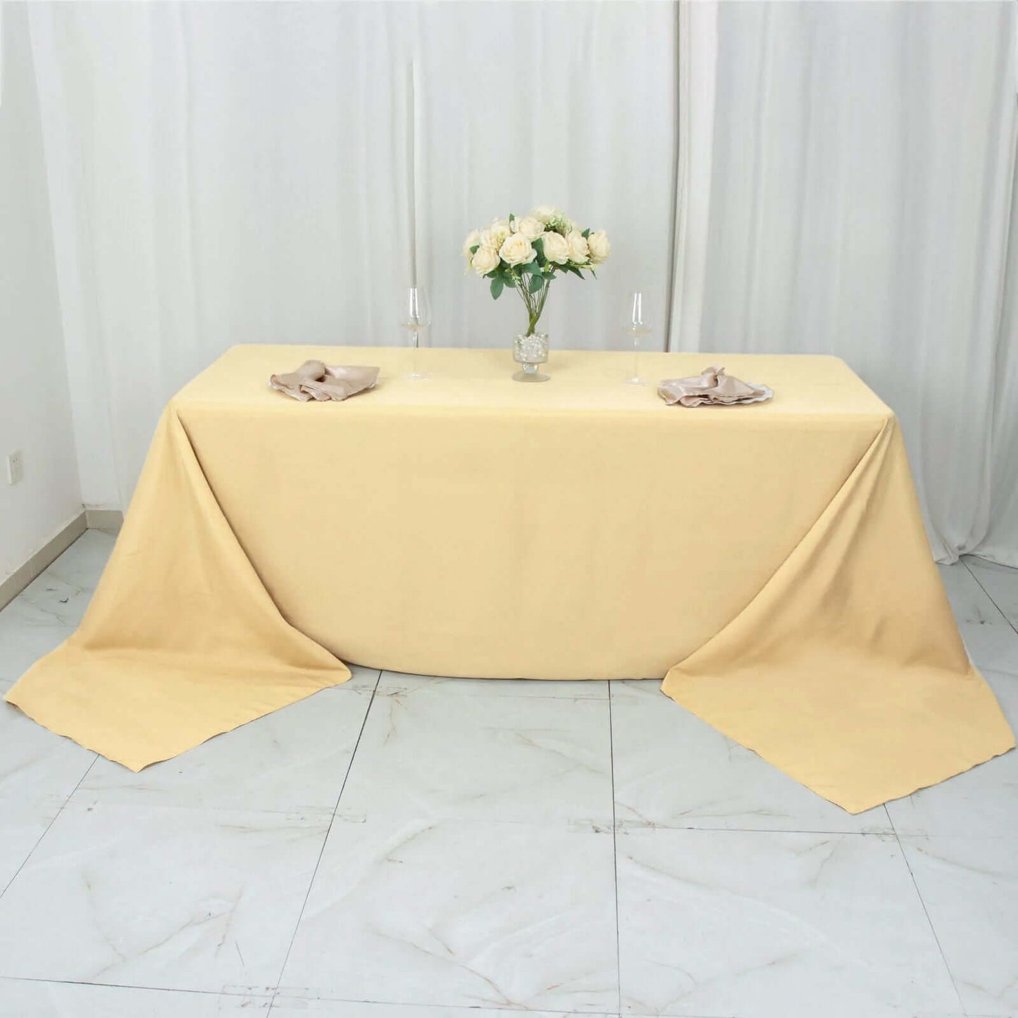 Premium Polyester 90"x156" Rectangle Tablecloth Champagne - Seamless 220GSM Stain-Resistant Table Cover