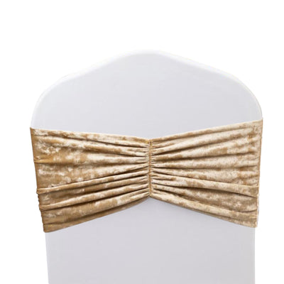 5 Pack Crushed Velvet Chair Bands Champagne Wide Ruffle Style - Textured Chair Sashes for Stunning Event Decor - 8"x15"