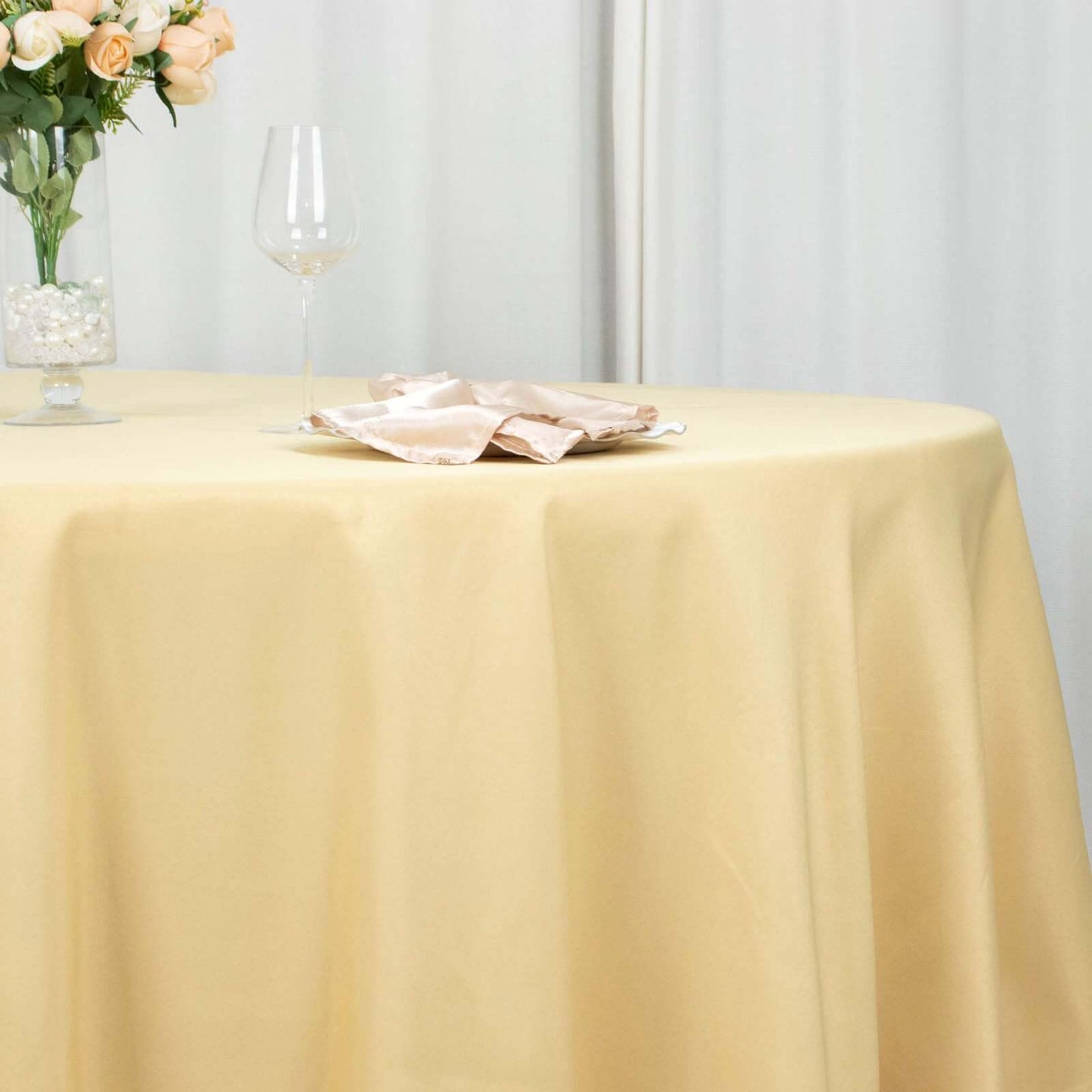 Premium Polyester 108" Round Tablecloth Champagne - Wrinkle-Resistant 220GSM Table Cover