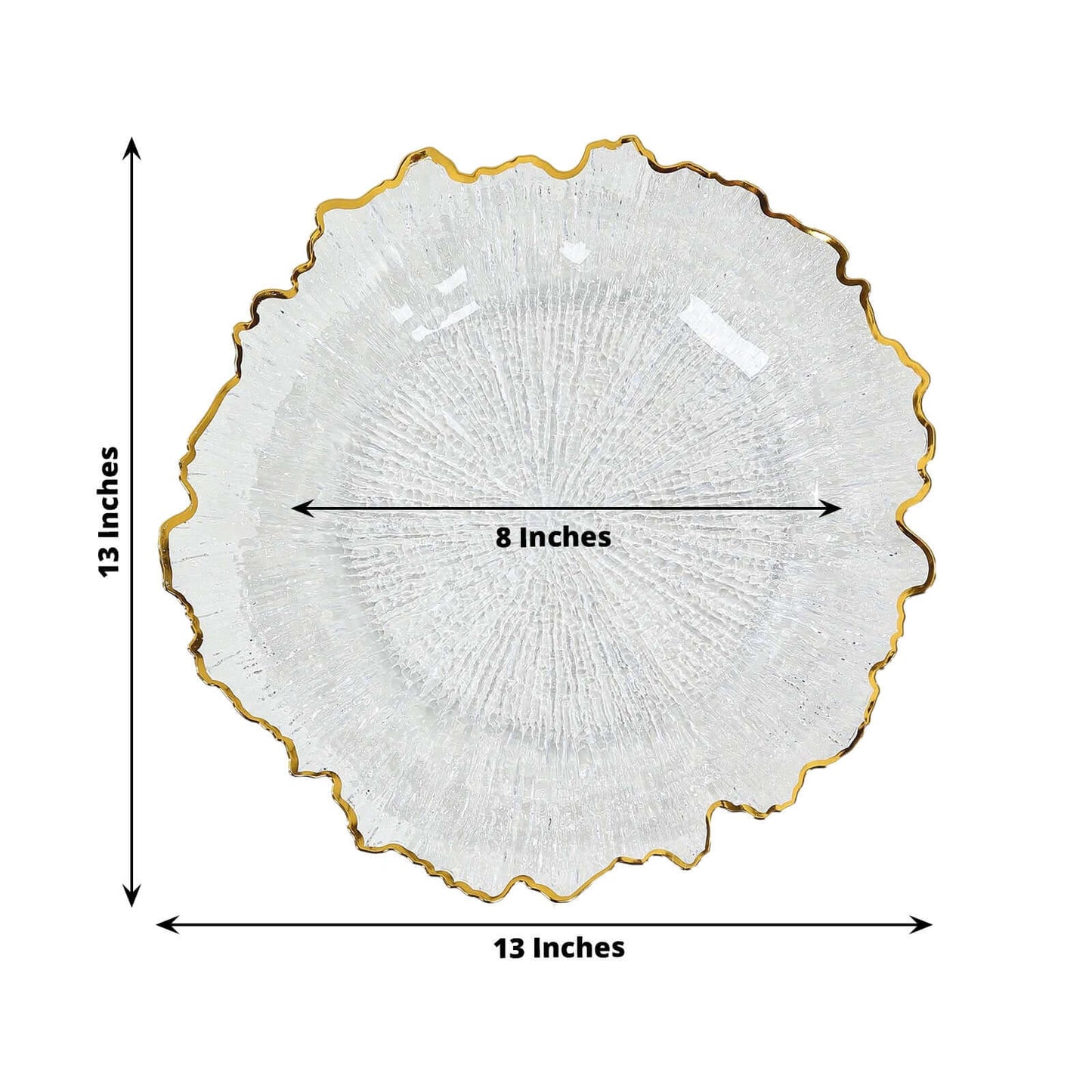 6-Pack Plastic Round Charger Plates 13" in Clear Reef Design with Gold Rim, Decorative Dinner Party Serving Plates