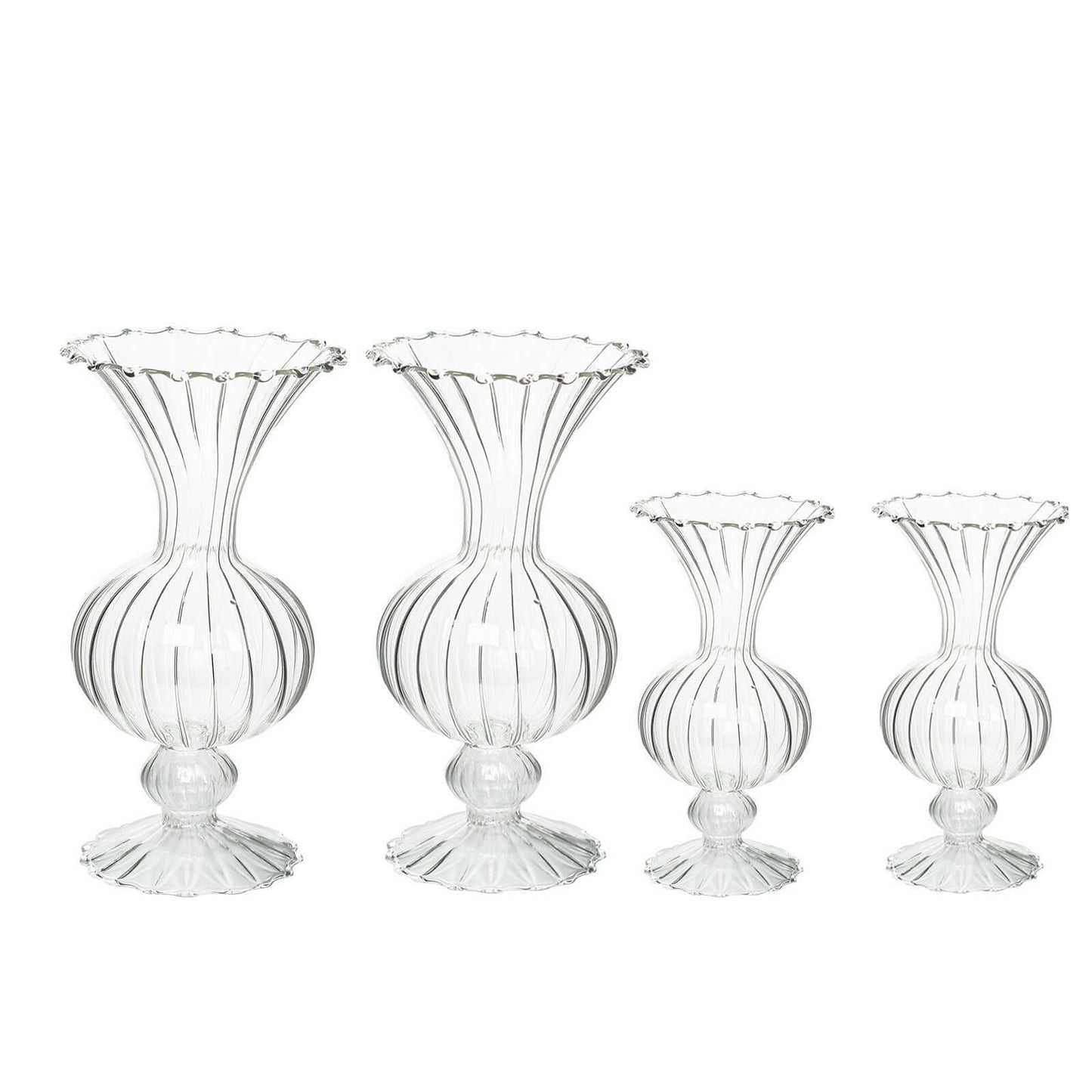 Set of 4 Glass Flower Vases Nordic Style with Petals Texture Clear - Transparent Bud Planters for Wedding Table Decor 7", 9"