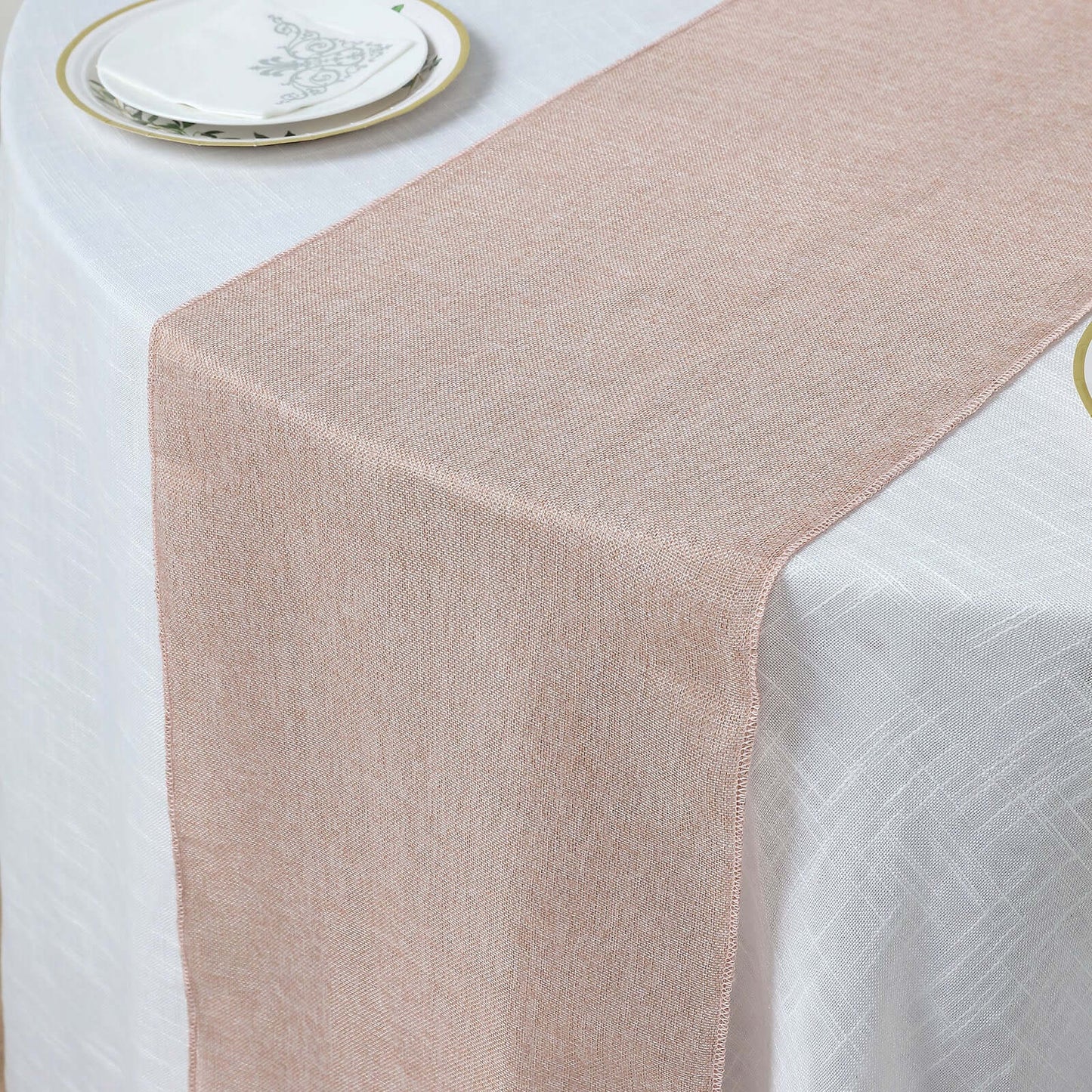 Faux Linen 14"x108" Table Runner Dusty Rose - Rustic Style Table Decor
