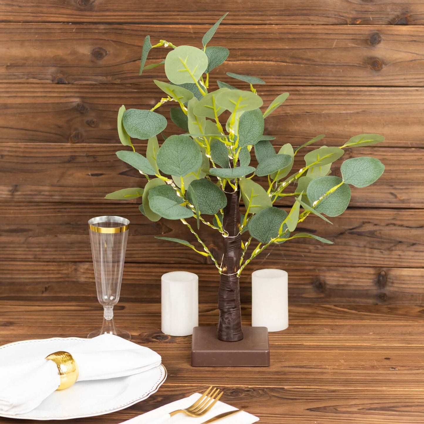 50 LED Lighted Artificial Tree Eucalyptus Plant Design Green Warm White - Battery Operated Table Accent 17"