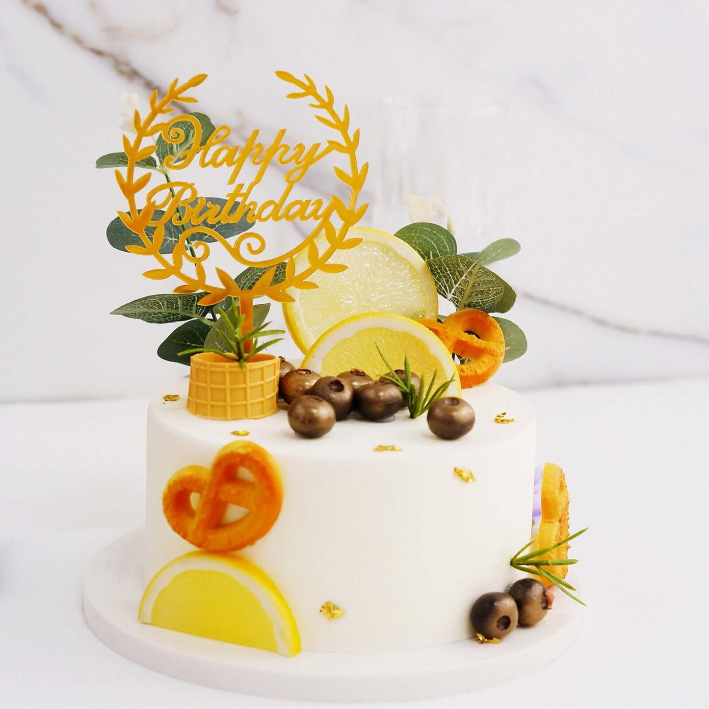 6-Pack Acrylic Happy Birthday Cake Toppers Gold Assorted Styles - Fun Reusable Cake Inserts for DIY Party Decoration Supplies