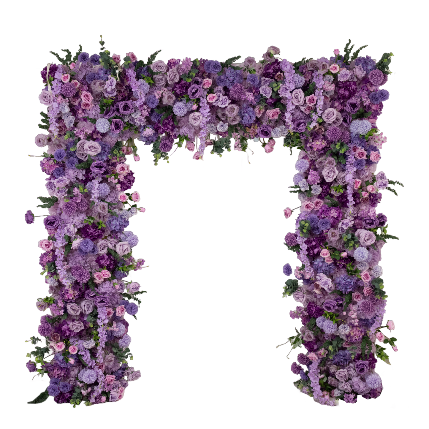 8ftx8ft Roll Up Flower Backdrop for Arch Stand, Lavender Lilac with Fabric Backing - Artificial Silk Roses, Hydrangeas & Chrysanthemums for Weddings