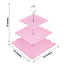 3-Tier Plastic Square Cupcake Stand Tower Pink - Charming Easy to Assemble Dessert Display Serving Tray Platter with Floral Embossed Scalloped Rim & Silver Handle for Tea Parties Weddings & Special Occasions 13"