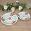 25-Pack Paper 7" Round Dessert Plates in Light Turquoise with Vintage Rose Flower Print - Disposable Appetizer Salad Plates