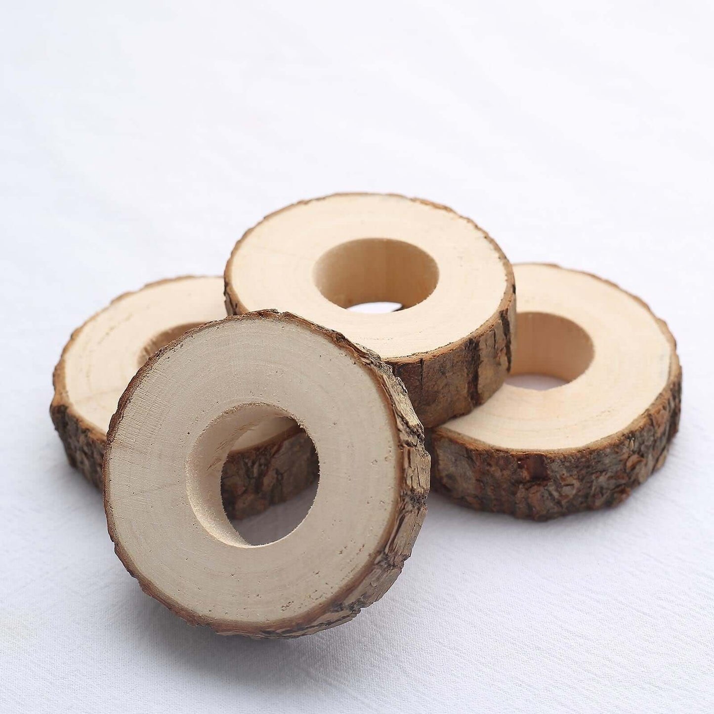4 Pack 3" Rustic Natural Birch Wood Farmhouse Napkin Rings, Boho Napkin Holder Wood Slices