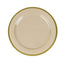 10-Pack Plastic 7" Round Appetizer Plates in Taupe with Gold Rim - Sleek Disposable Salad Plates for Banquets & Special Occasions