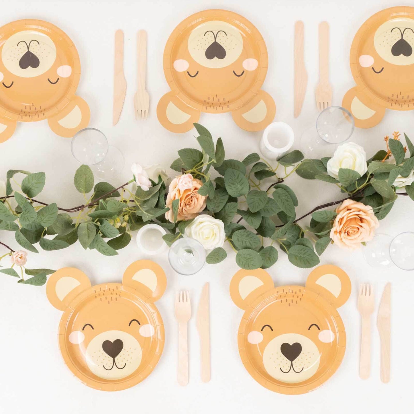 25-Pack Paper 7" Round Plates Brown Teddy Bear Print - Disposable 300GSM Cute Bear Themed Appetizer Dessert Party Plates for Baby Shower Birthday Event Decoration