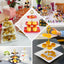 3-Tier Plastic Square Cupcake Stand Tower White - Charming Disposable Dessert Display Serving Tray Platter with Heart Wavy Edge & Gold Top Handle for Tea Parties Weddings & Special Occasions 13"