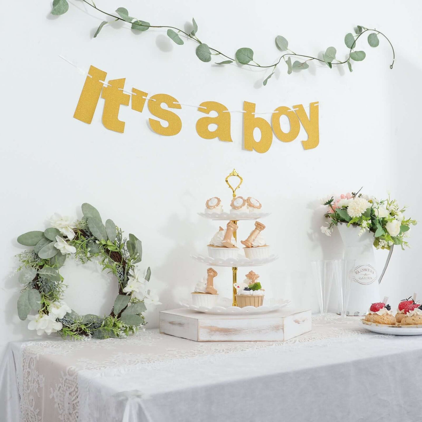 3ft Gold Glittered It's a Boy Paper Hanging Gender Reveal Garland Banner, Baby Shower Banner