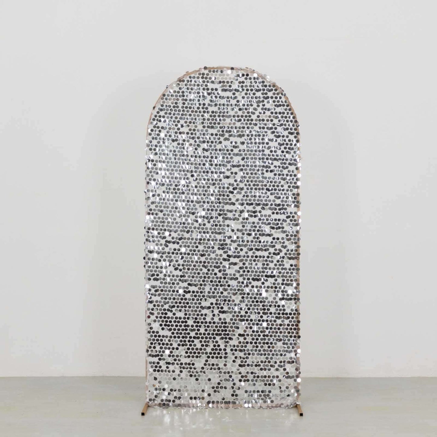 6ft Sparkly Silver Big Payette Sequin Fitted Wedding Arch Cover for Round Top Chiara Backdrop Stand