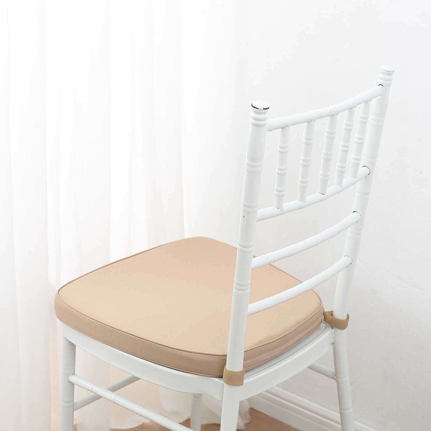 Chiavari Chair Cushion with 1.5" Thick Memory Foam and Ties Nude - Stylish Removable Cover for Comfort