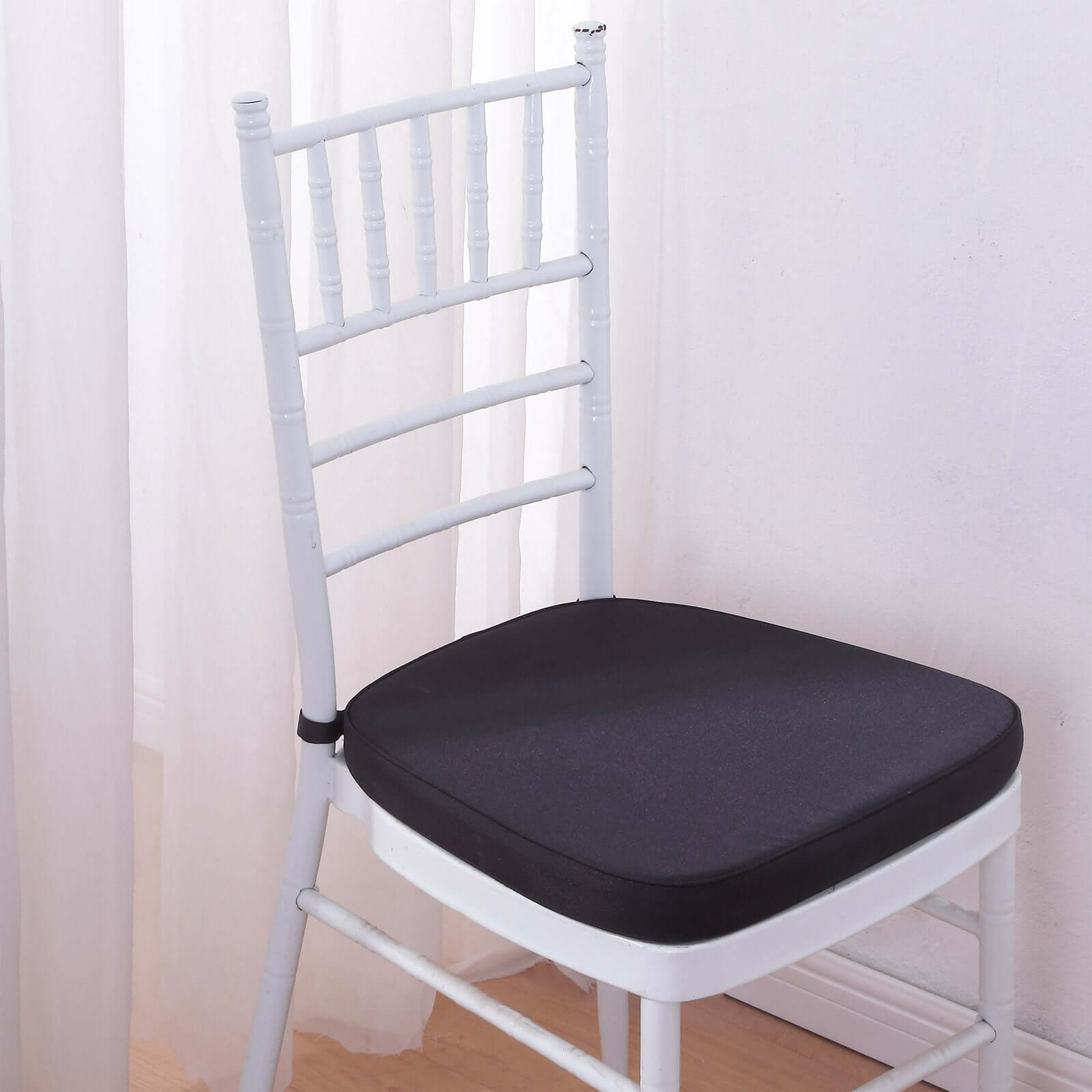 Chiavari Chair Cushion with 1.5" Thick Memory Foam and Ties Black - Stylish Removable Cover for Comfort - Linen Luxes