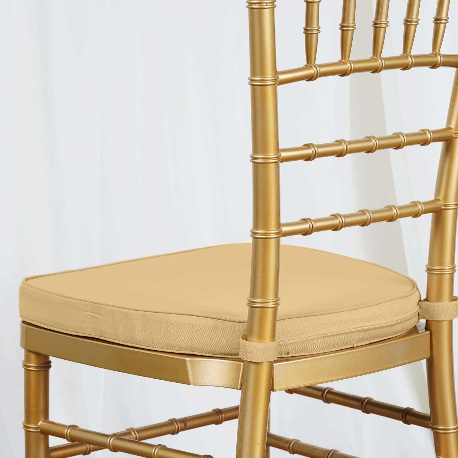 Chiavari Chair Cushion with 1.5" Thick Memory Foam and Ties Champagne - Stylish Removable Cover for Comfort - Linen Luxes