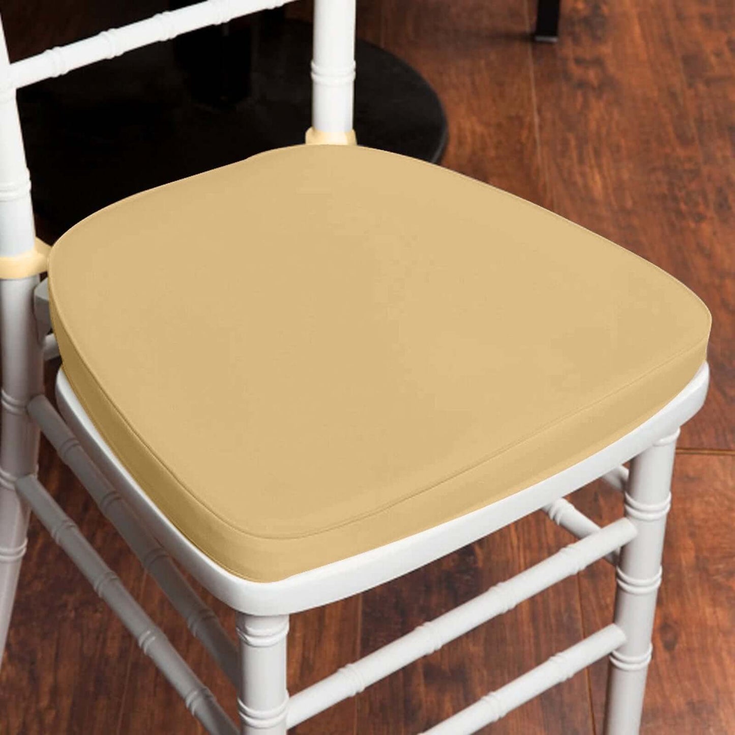 Chiavari Chair Cushion with 1.5" Thick Memory Foam and Ties Champagne - Stylish Removable Cover for Comfort - Linen Luxes